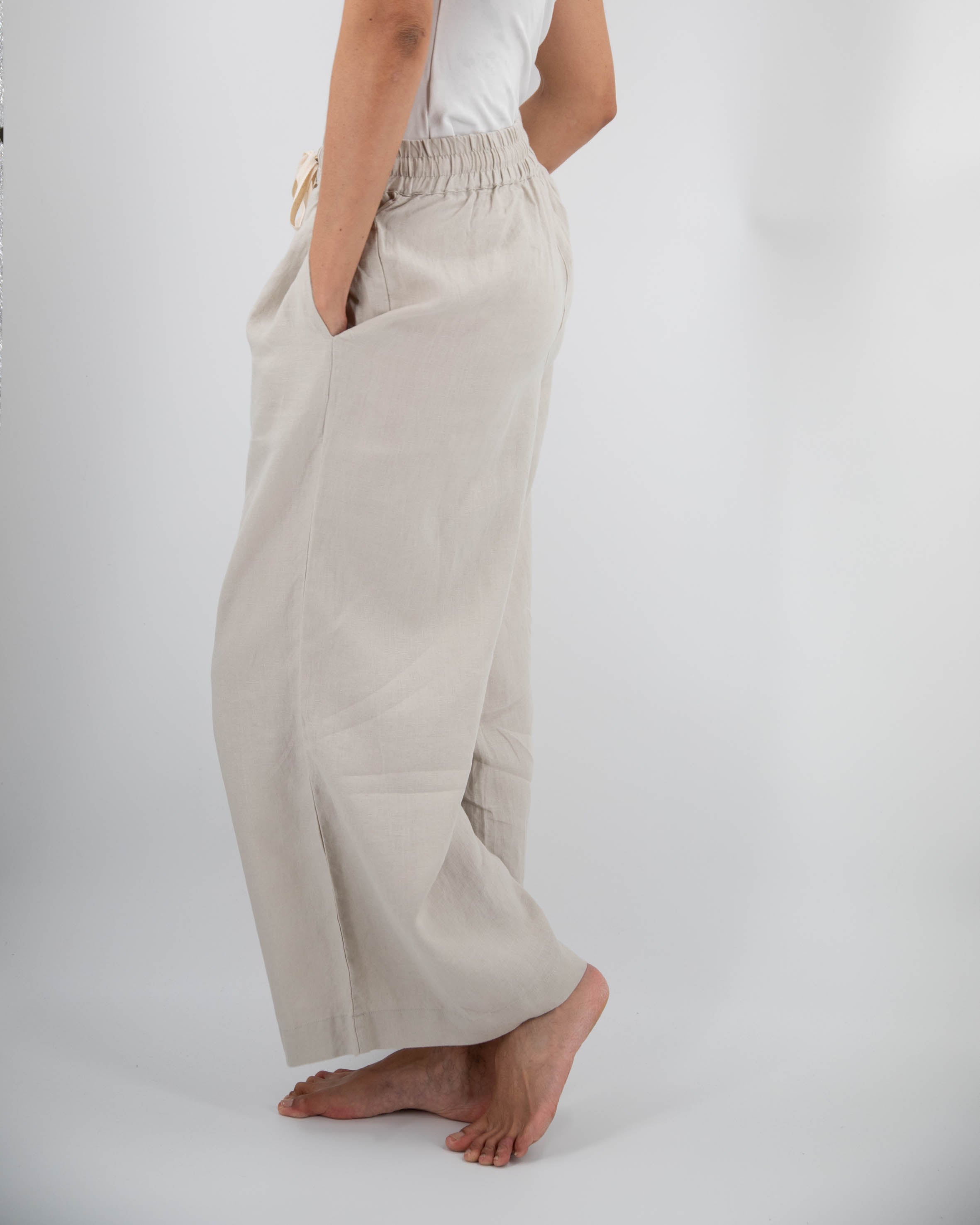 Drawstring Linen Pant - Wide Leg