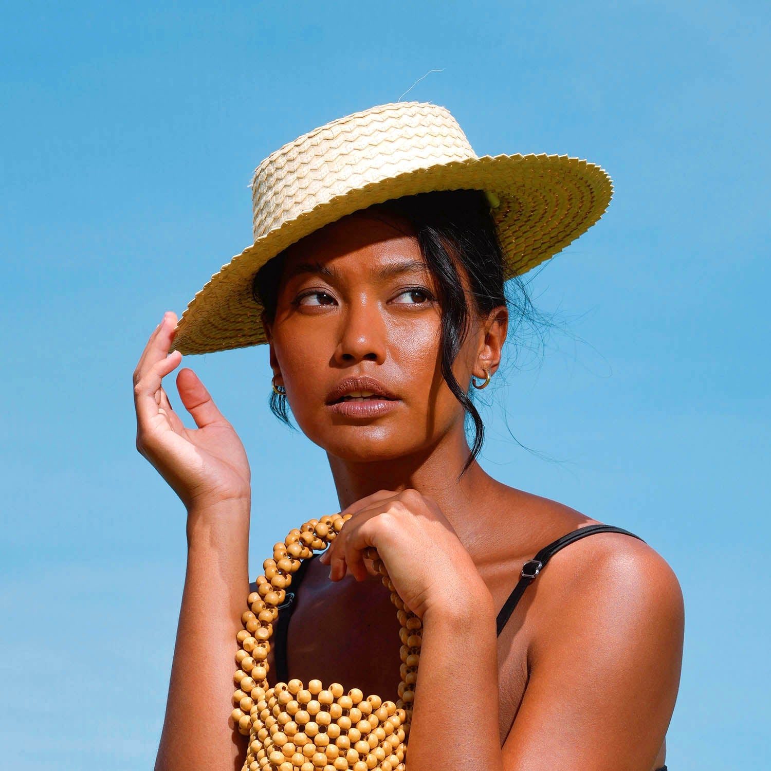 Busy Bee Woven Straw Hat In Beige